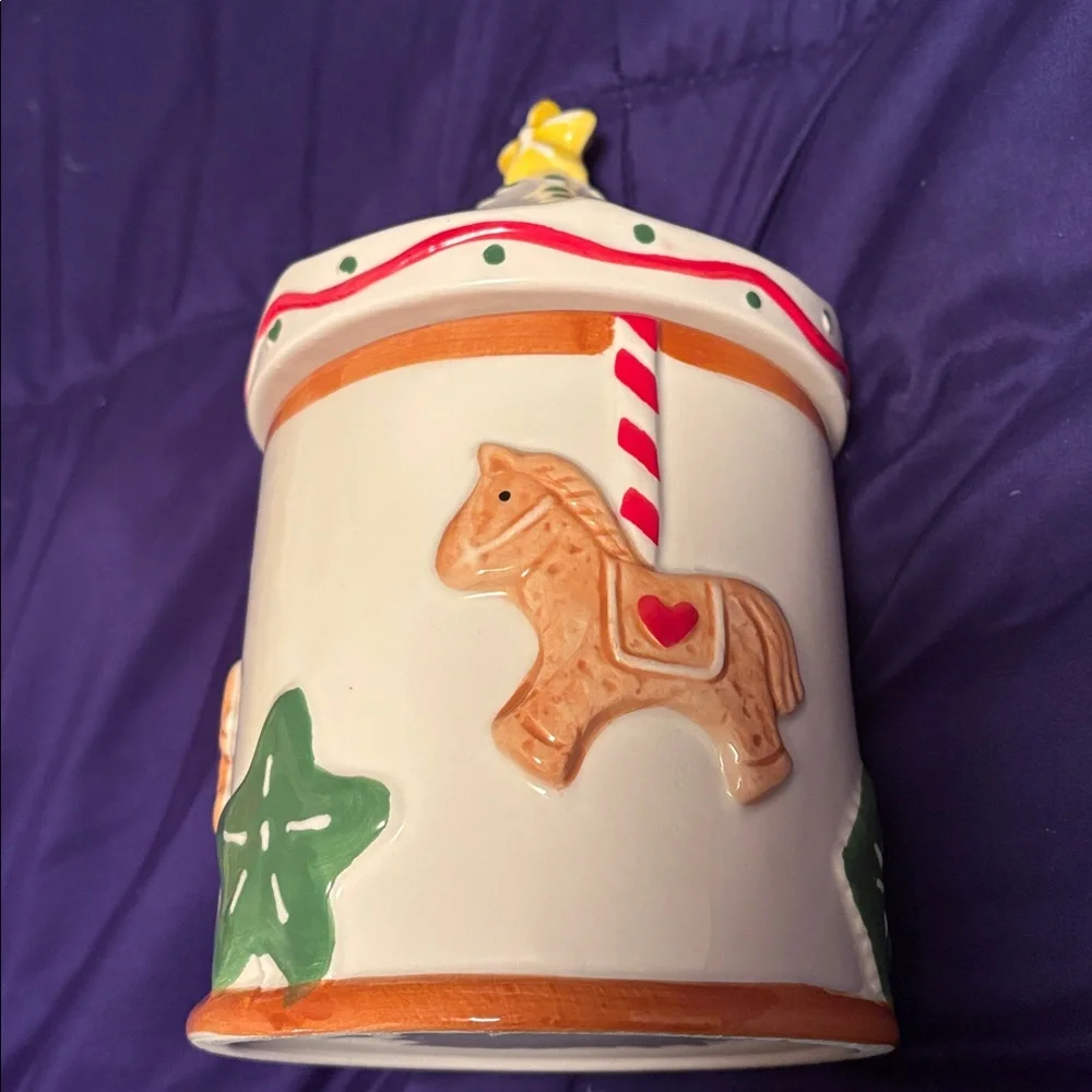 NWT-Colorful Carousel Horse Ceramic Jar